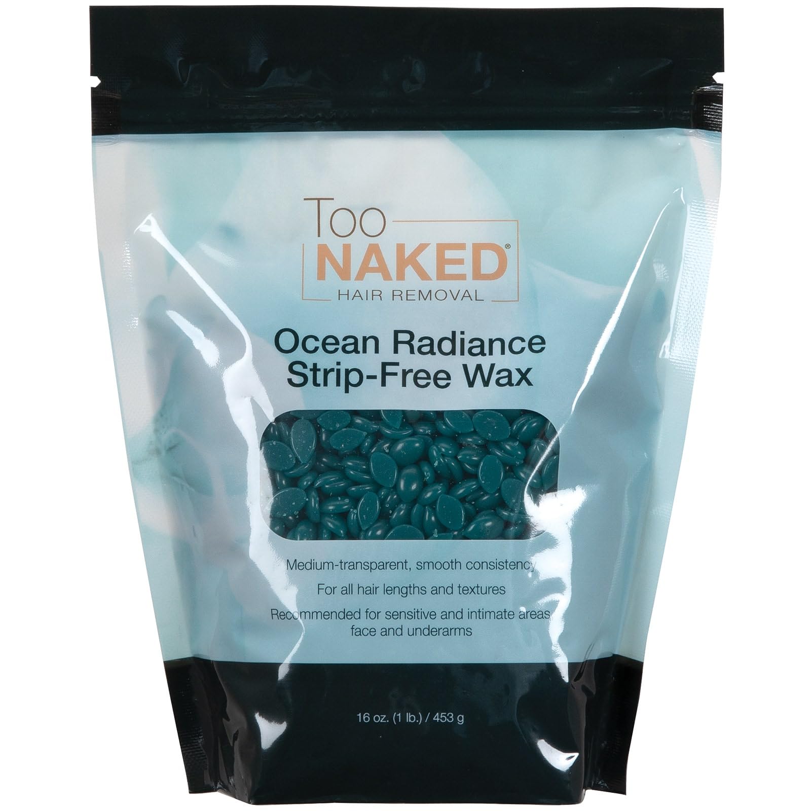Too Naked Hair Removal Ocean Radiance Strip-Free Wax, Medium Transparency with Smooth Consistency, Hypoallergenic for Sensitive Areas, Fragrance-Free, Unisex, 1 Lb. 16 Ounce (Pack of 1)