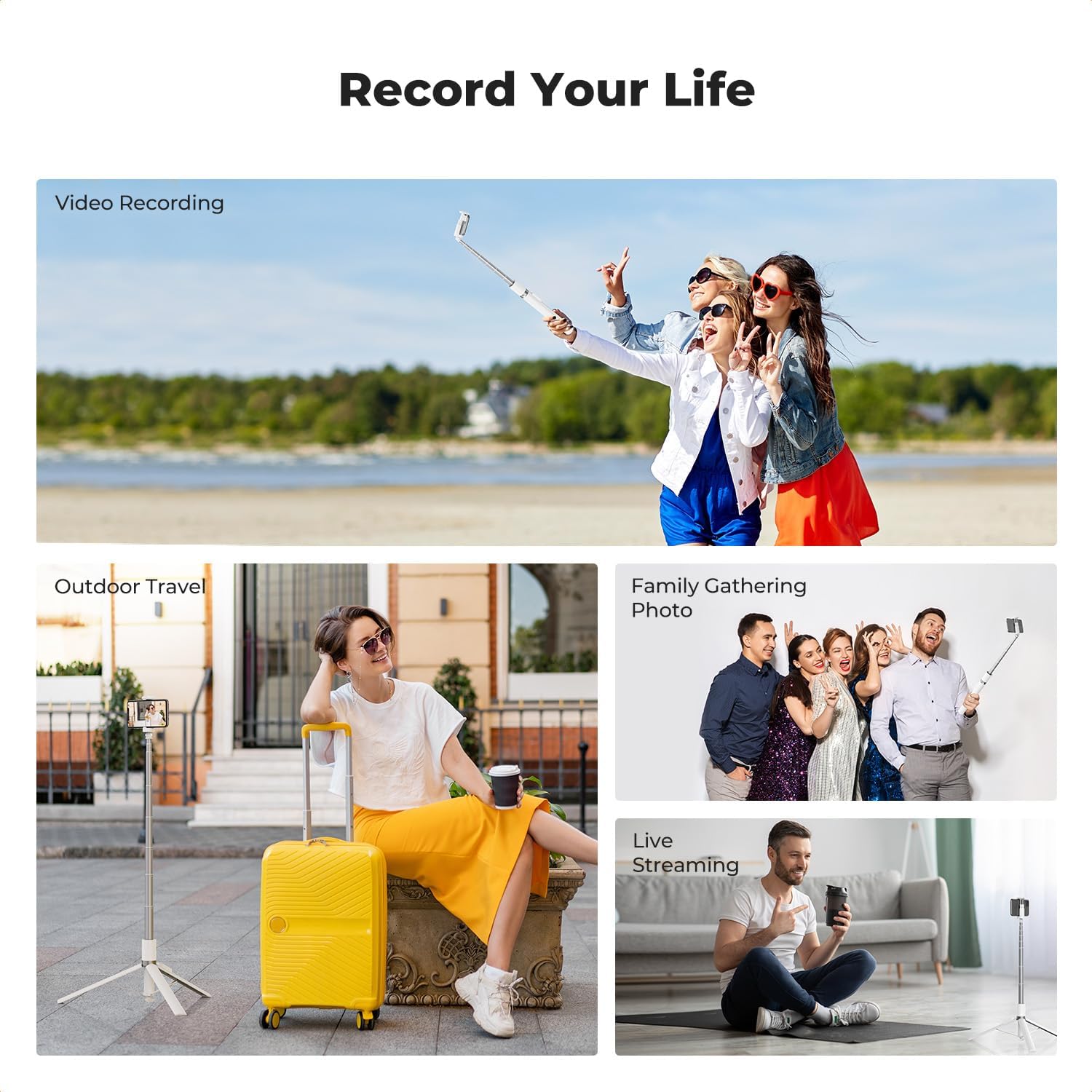 K&F CONCEPT Selfie Stick, Auto Open & Close Phone Tripod Stand, 360° Rotatable Selfie Stick with 9 Button Bluetooth Remote, Extendable Automatic Tripod for Cell Phone(White)