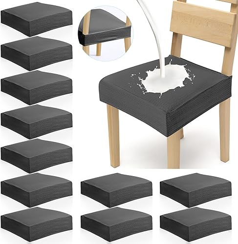 Buryeah Juego de 12 fundas elásticas para sillas de comedor, impermeables, suaves, extraíbles para sillas de comedor, fundas de asiento lavables