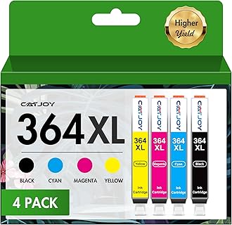 CATJOY 364XL Ink Cartridges Replacement for HP 364 XL for Deskjet 3520 3521 3070A Photosmart 5510 5520 b110 5511 5515 5524 6510 6520 6512 7510 7520 Officejet 4610 4620 (B/C/M/Y，4-Pack)