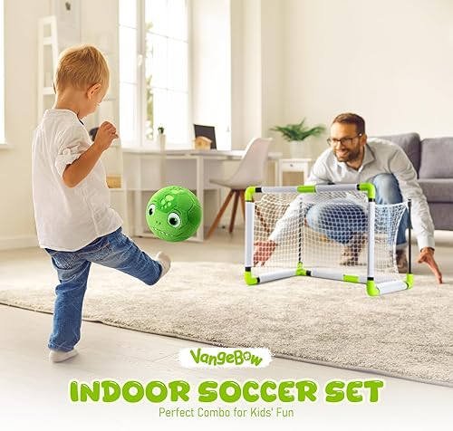 Vista 2 de Porterías de fútbol de juguete para niños pequeños para patio trasero interior con pelota de dinosaurio de felpa suave, mini redes de fútbol y juego