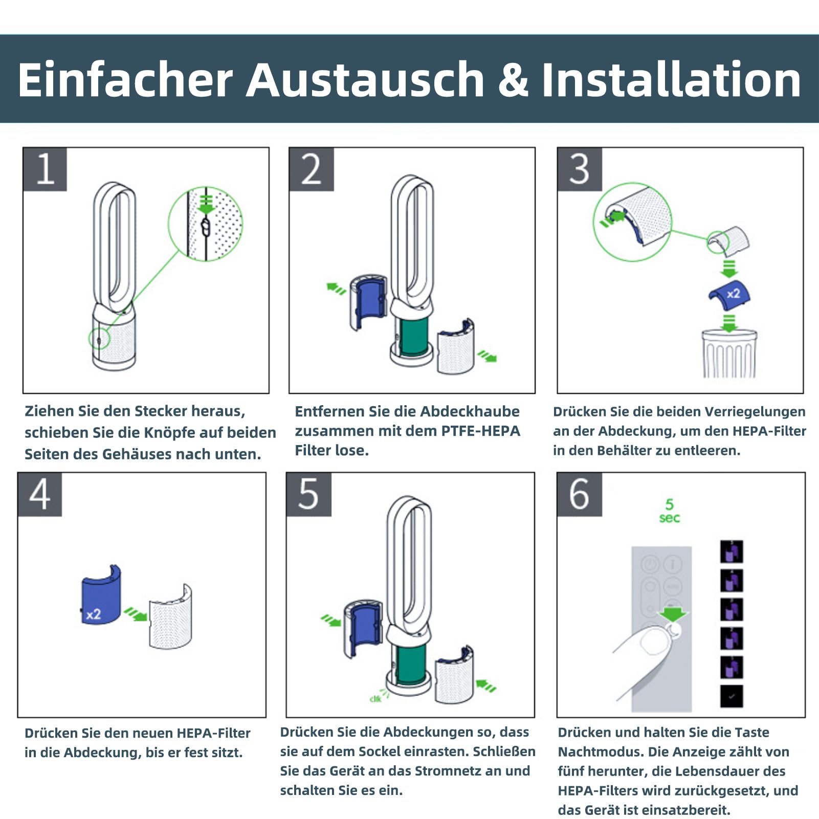2 Stück Ersatzfilter für Dyson Luftreiniger TP09 TP10 HP07 TP06 TP7A TP07 HP09 HP10 PH01 PH02 Air Purifier Pure Cool Humidify Fan, 2-in-1 360° Kombi Glas H13 HEPA & Aktivkohle Filter, #965432-01