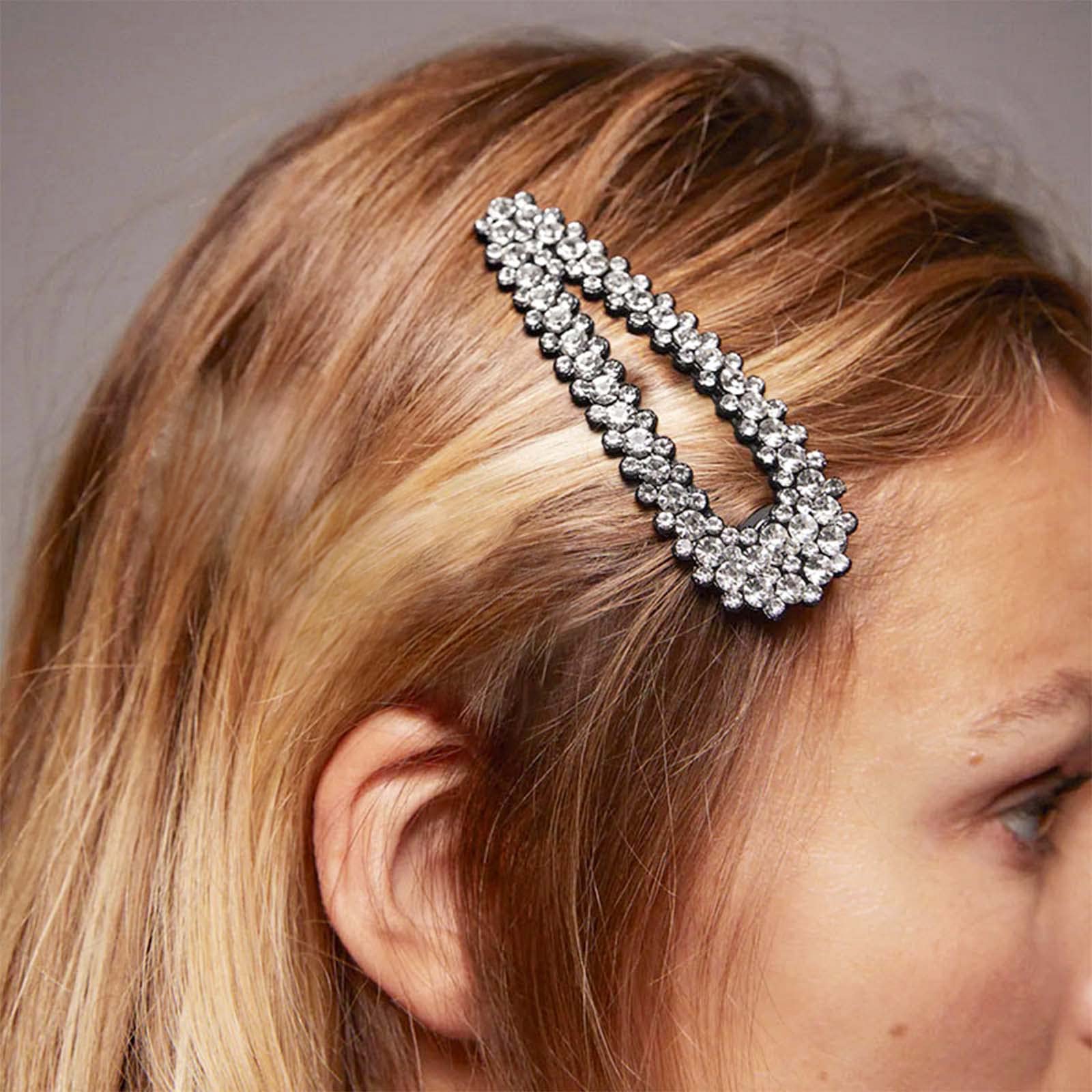 Zeshimb Boho Crystal Hair Clips Barrette Rhinestone Snap Hairpin Headpiece Black Geometric Barrette Clips Sparkling Crystal Hair Pins Decorative Hair Accessories for Women and Girls