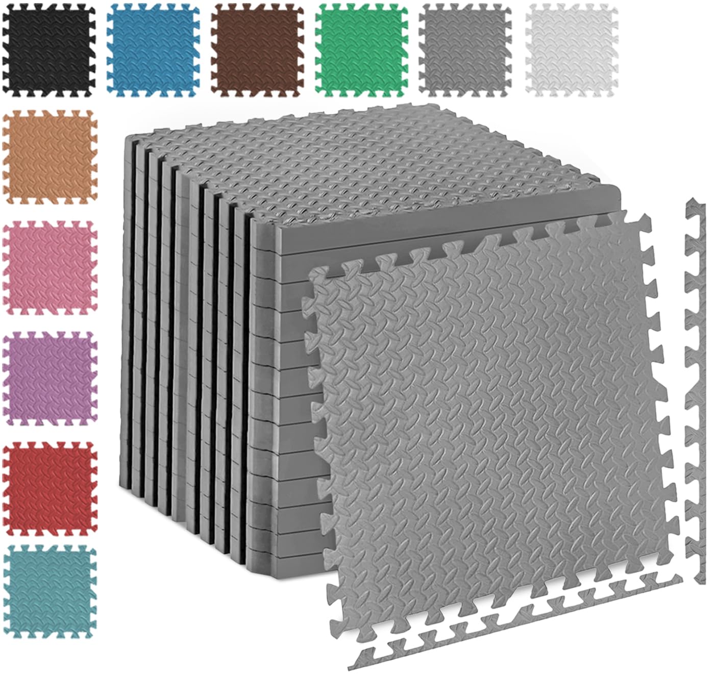 Fk Sports 25mm Extra Thick Gym Flooring Mat, Leaf 60x60cm (Grey, 4pcs | 16 sq.ft) Non-skid mats, Soft Cushion EVA Rubber foam, Interlocking Puzzle Floor Tiles, for home Yoga Workout — image 1