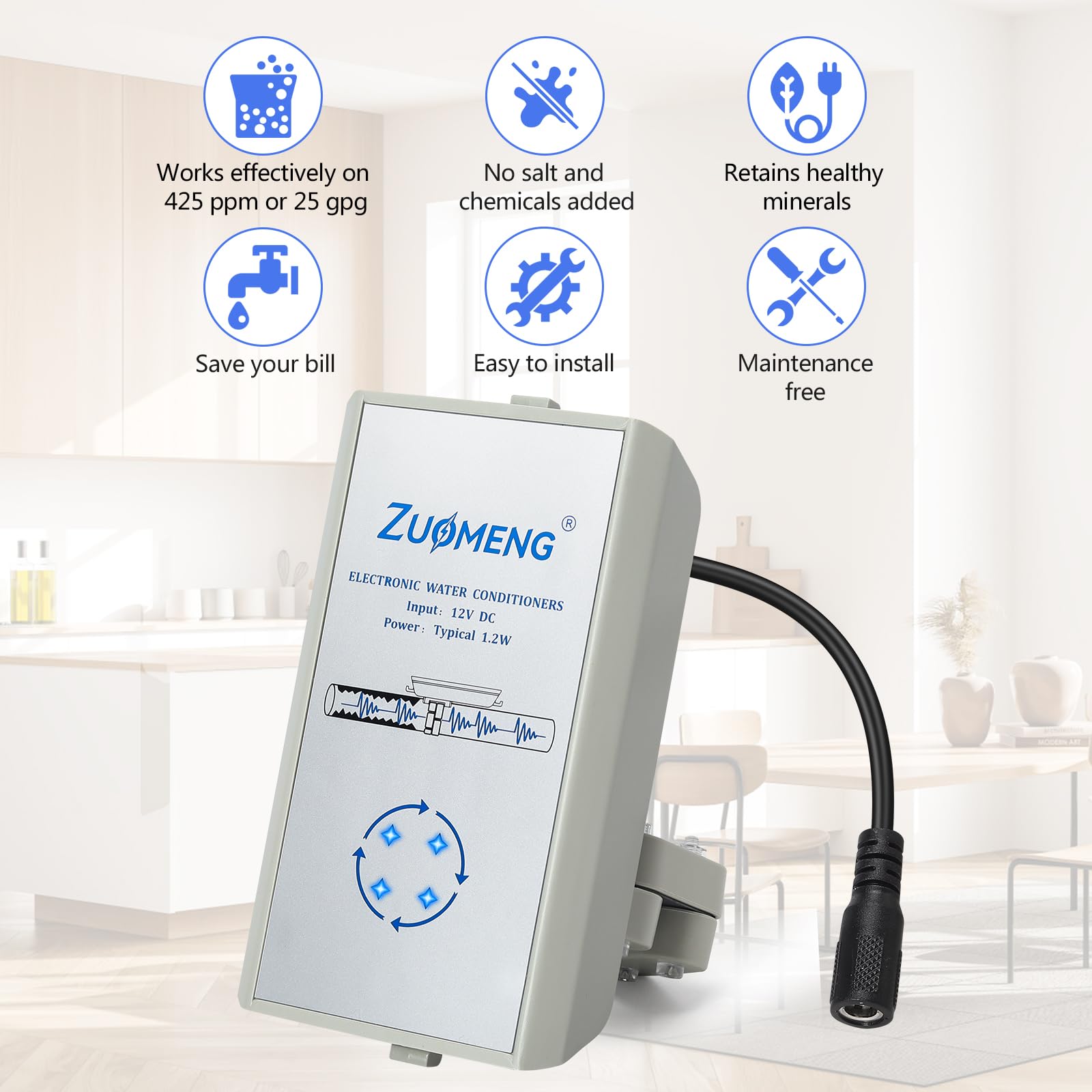 Disincrostante elettronico per tutta la casa, con alta efficienza nella dissoluzione, scala per case da 2000-5000 mq, tubi da 3,8 cm, alternativa all'addolcitore d'acqua, senza prodotti