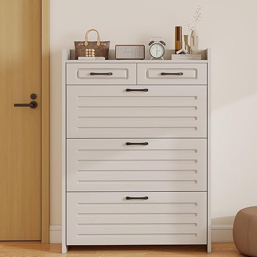 Miniatura 6 de Lakifun Armario de almacenamiento de zapatos para entrada, armario estrecho de almacenamiento de zapatos con 3 puertas abatibles, armario de zapatos