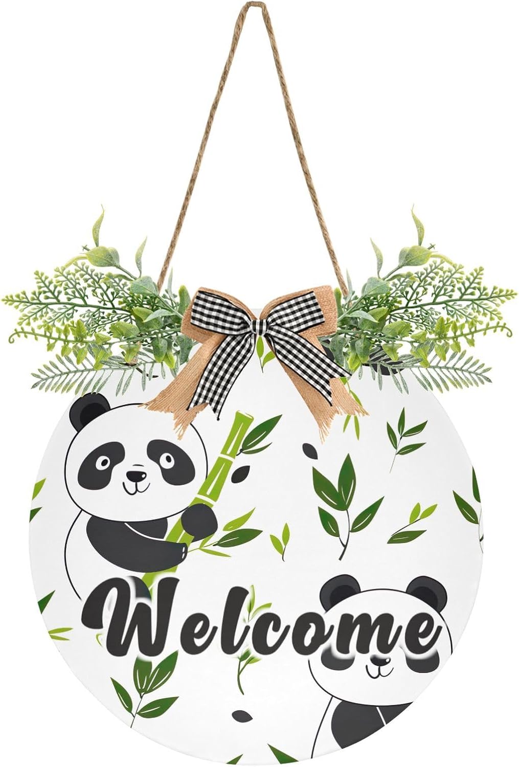 YETTASBIN Welcome Sign Panda Front Door Sign, Waterproof Wall Hanging Plaque Decorative Porch Wreath for Housewarming, Farmhouse Yard Garden Home Holiday Decor, 12 x 12 Inch