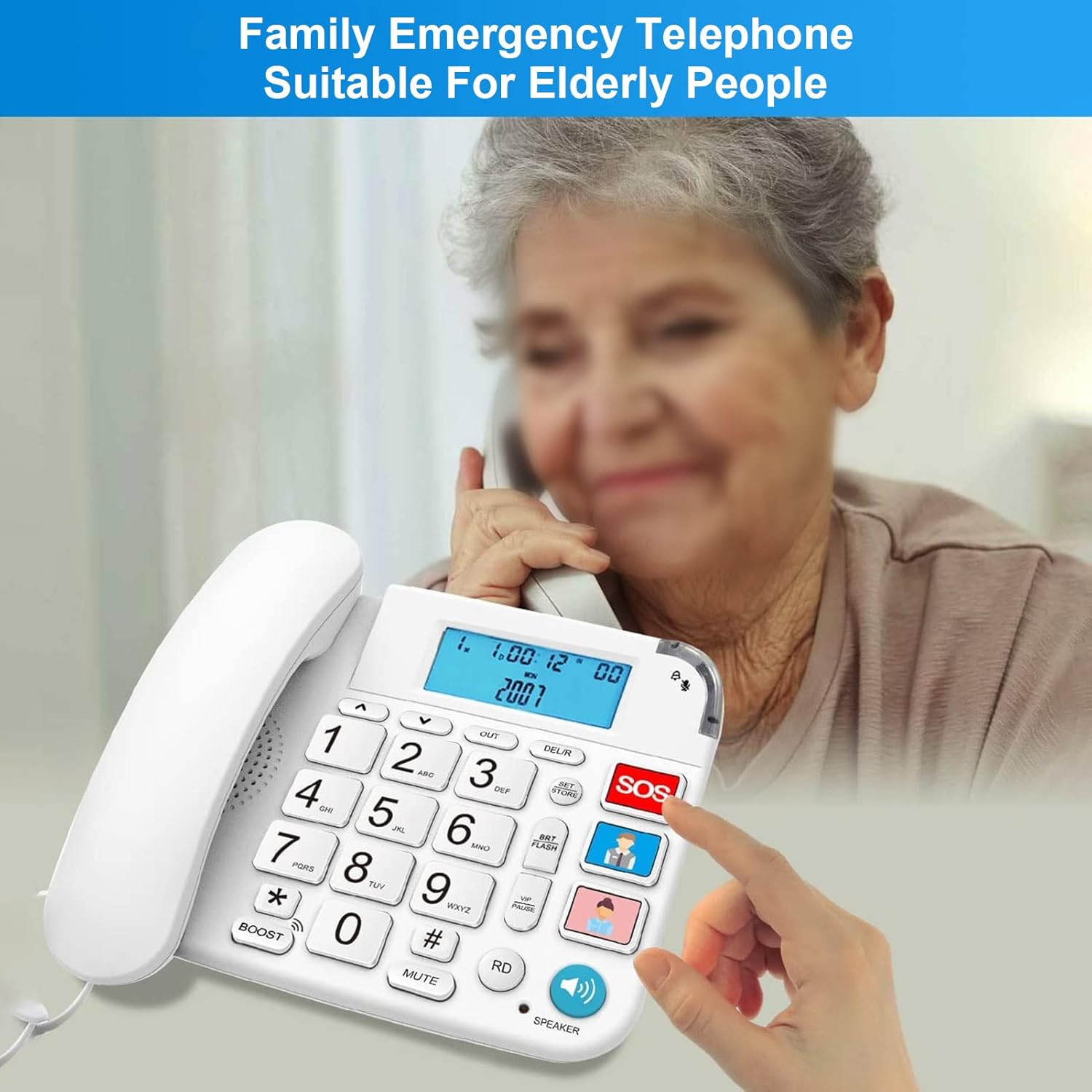 Big Button Telephone, Wired Fixed Line Volume Adjustment LCD Screen Noise Canceling Speaker for Elderly : Electronics