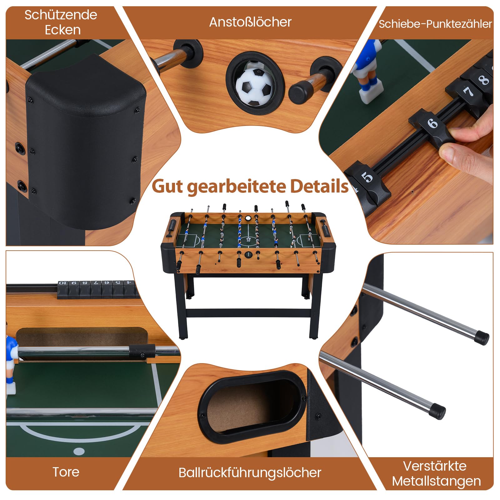 COSTWAY Tischkicker Kinder, Kickertisch mit 22 Spielern & 2 Bällen, Profi Tischfussball Komplett Set aus Holz, Fußballtisch für Kinder & Erwachsene, 119 x 108 x 79 cm