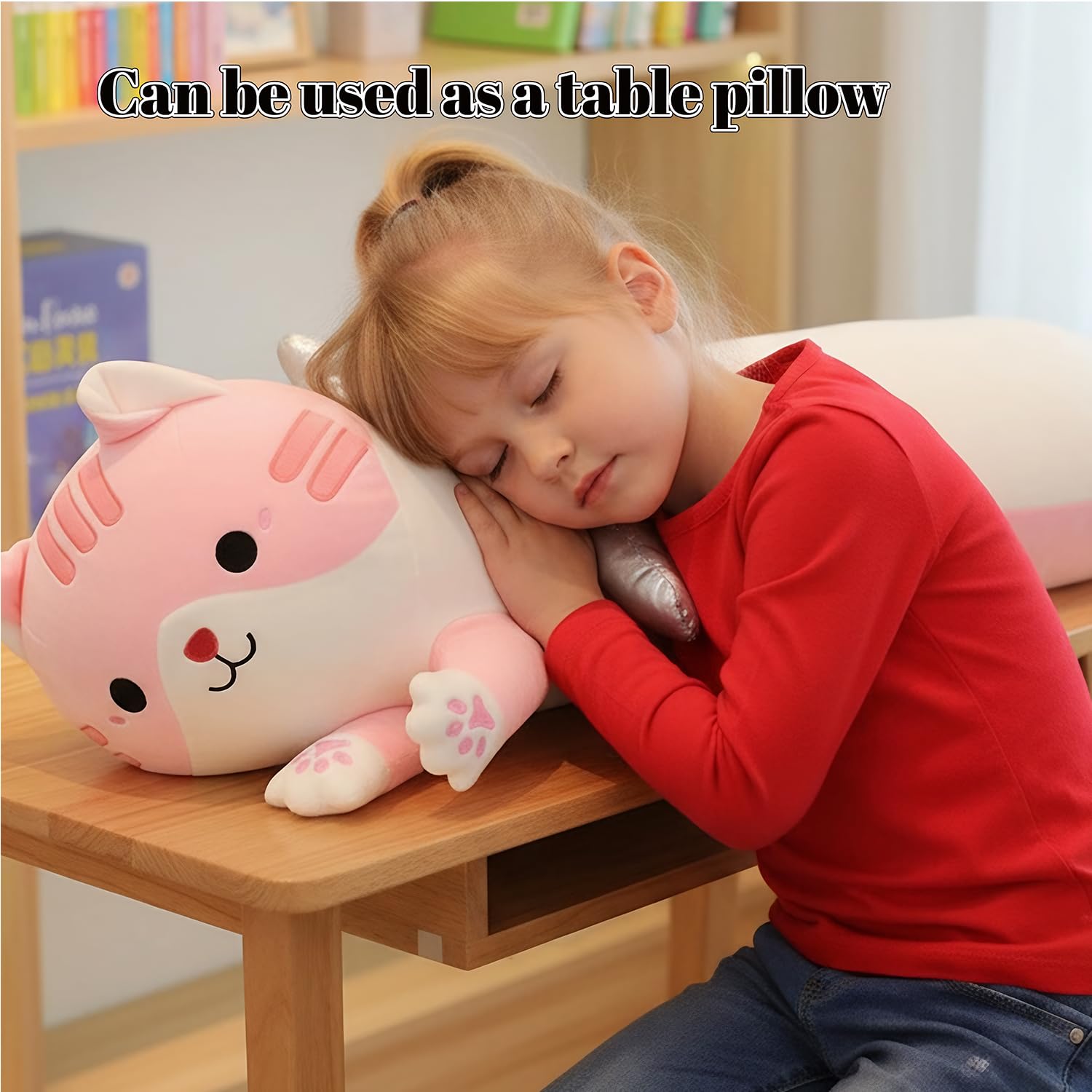 ZOMAXTOY Long Cat Plush Pillow with Wings Soft Kitty Stuffed Animal Toy Giant Cuddly Kitten Cushion for Kids Adults Bedroom Decor (Pink - Image 2