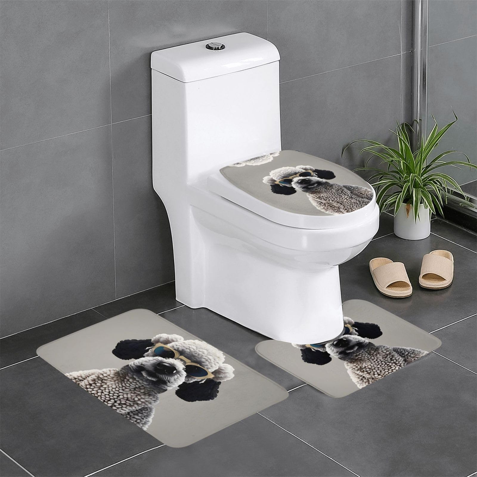 Tapis de salle de bain antidérapant sécurisé lot de 3 pièces caniche français lavable