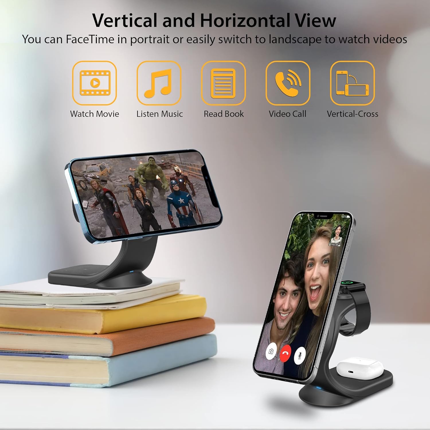 3 in 1 Magsafe Compatible Wireless Charging Station for iPhone 16/15/14/13 /12/12Pro/12Pro Max/12Mini, iWatch 10/9/8/7/6, AirPods 2/Pro, Compatible with MagSafe Cases (QC 3.0 Adapter Included)