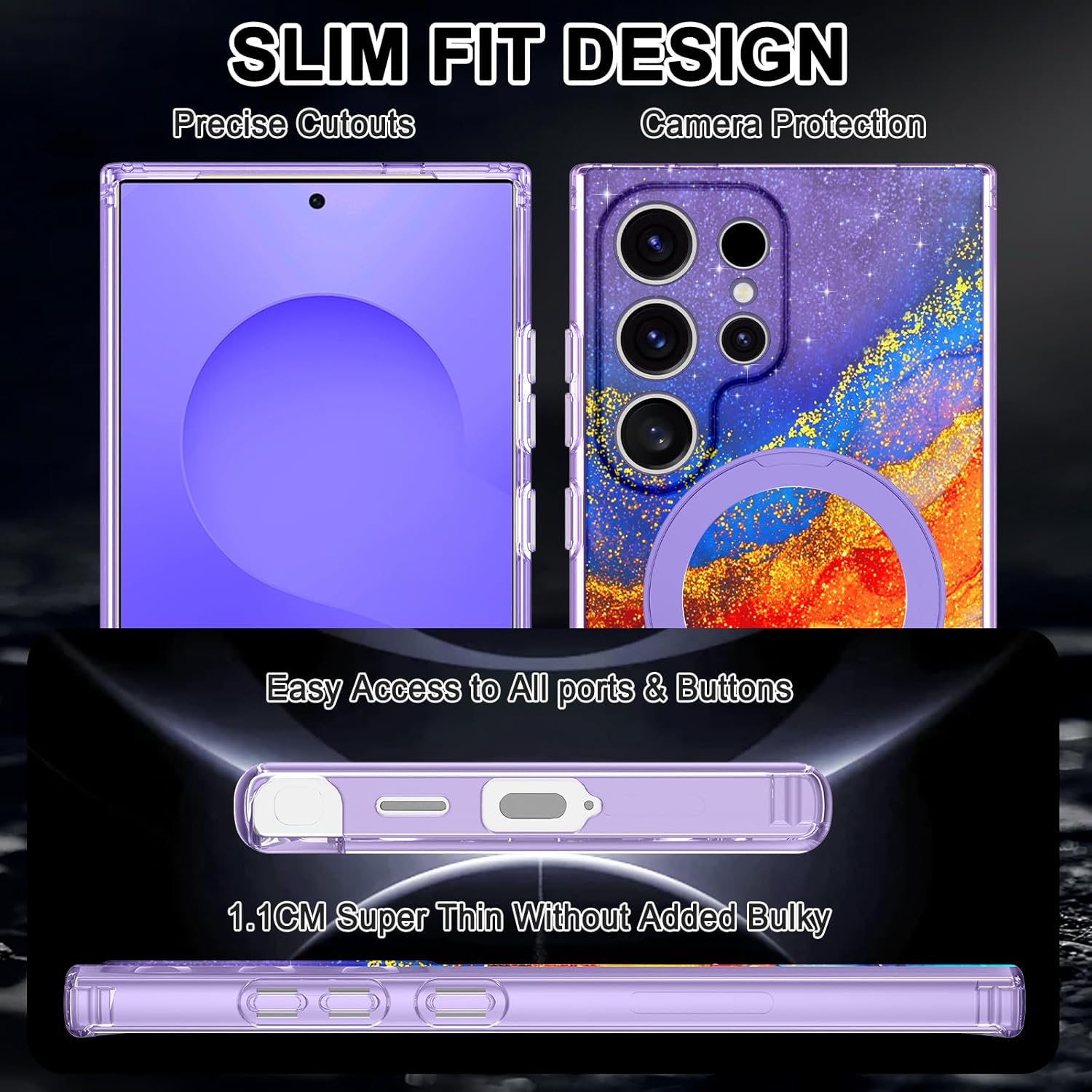 Magnetic for Samsung Galaxy S24 Ultra Case with Invisible Ring Stand [Compatible with MagSafe], Full Body Rugged Slim Women Men Girl Shockproof Marble Pattern Design Case,Orange/Blue