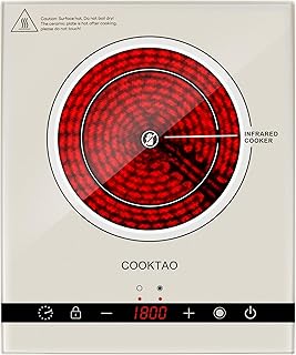 Dual Coils Design of Single Burner Electric Cooktop, 1800W Infrared Ceramic Hot Plate for Cooking, Portable Countertop or Built-in Radiant Stove Top Cooker, Compatible with All Cookware