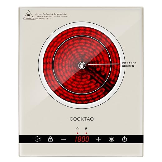 Dual Coils Design of Single Burner Electric Cooktop, 1800W Infrared Ceramic Hot Plate for Cooking, Portable Countertop or Built-in Radiant Stove Top Cooker, Compatible with All Cookware