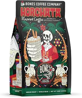 Bones Coffee Company Horchata Flavored Coffee, Medium Roast Low Acid Arabica Beans Compatible with Auto drip and French Press Coffee Maker, 12 Oz Whole Bean