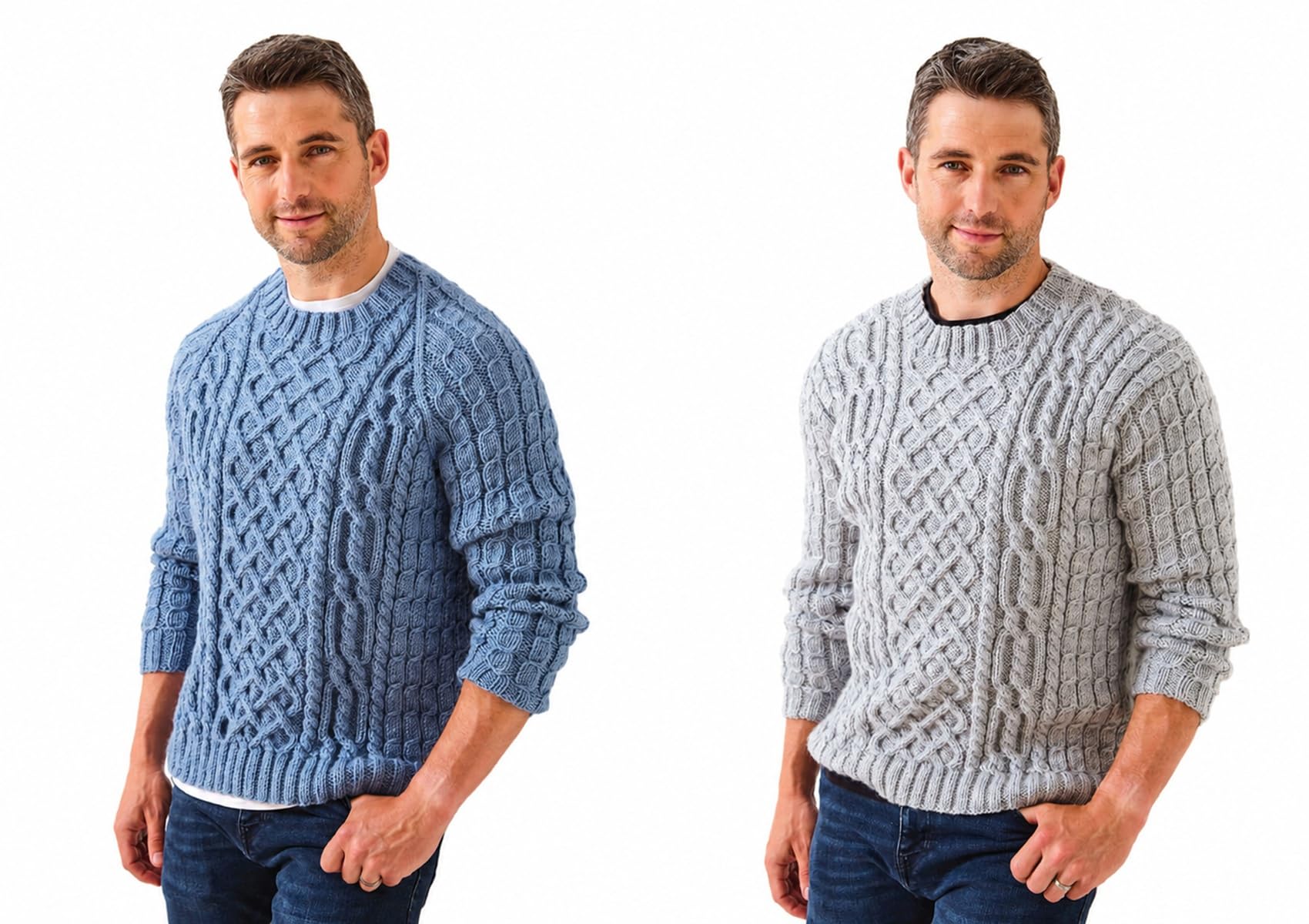 King Cole Men's Multi 5951 Knitting Pattern Round Neck Cable Sweaters In Fashion Aran
