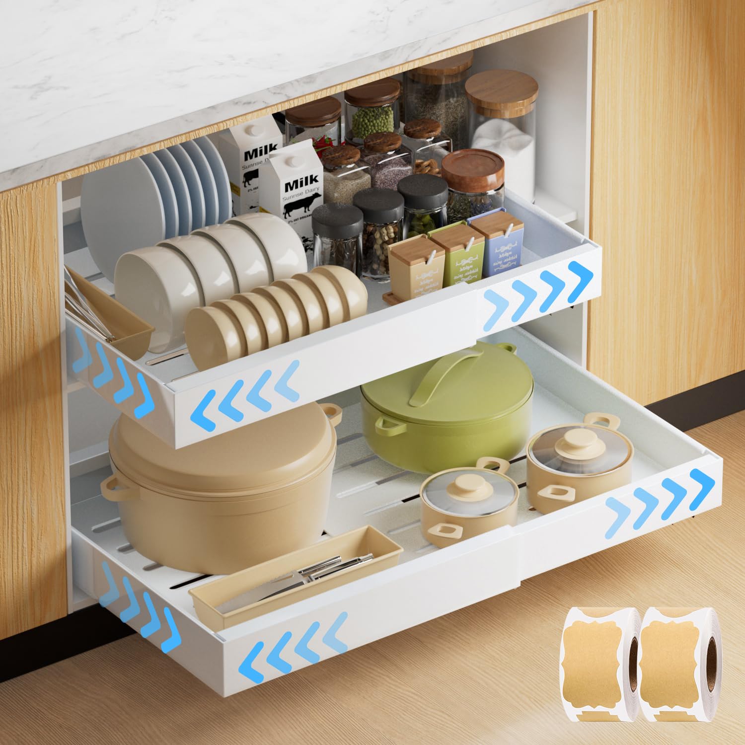 Tiroir coulissant pour cuisine extensible lot de 2 pour placard et garde-manger