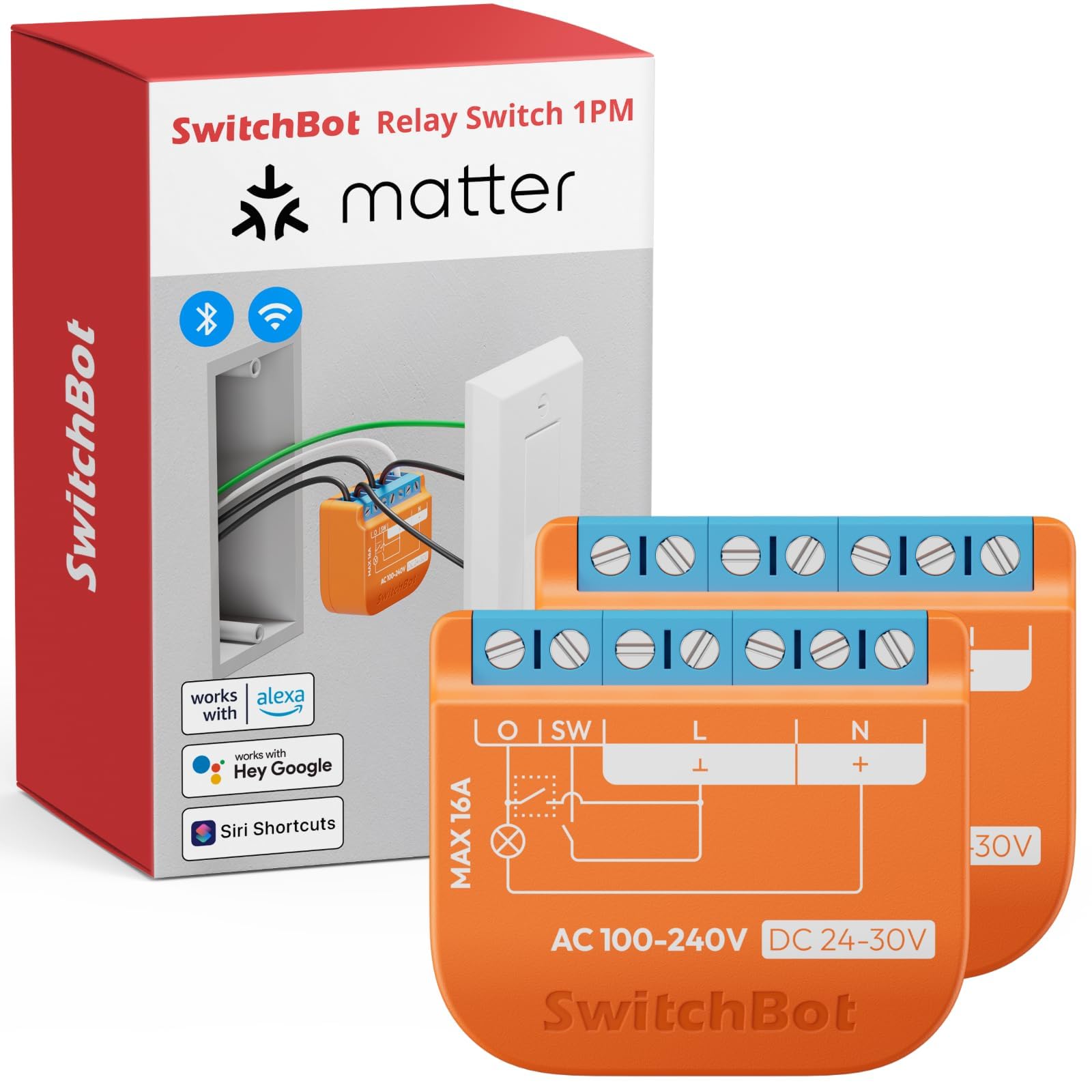 SwitchBot Matte Relay Switch 1PM, WiFi Switch Compatible with Alexa/Apple Home/Google Home, Power-Measuring Relay Switch Module with Integrated