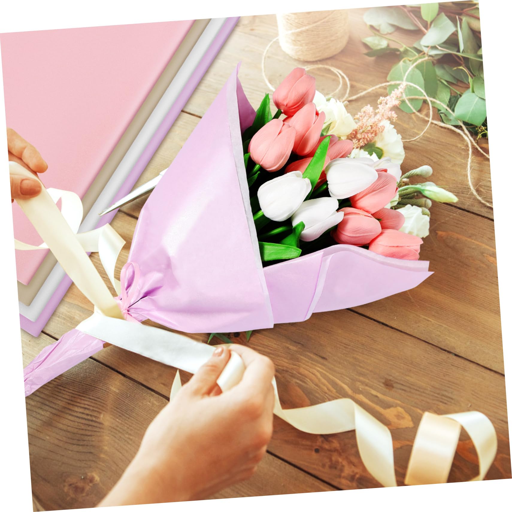 FONDOTIN 80 Blatt Geschenkverpackungspapier Pastellfarben Perlmutt Weiß Kirschblüte Khaki Windspiel Lila Geschenkpapier zum Basteln Blumensträuße und DIY Dekorationen