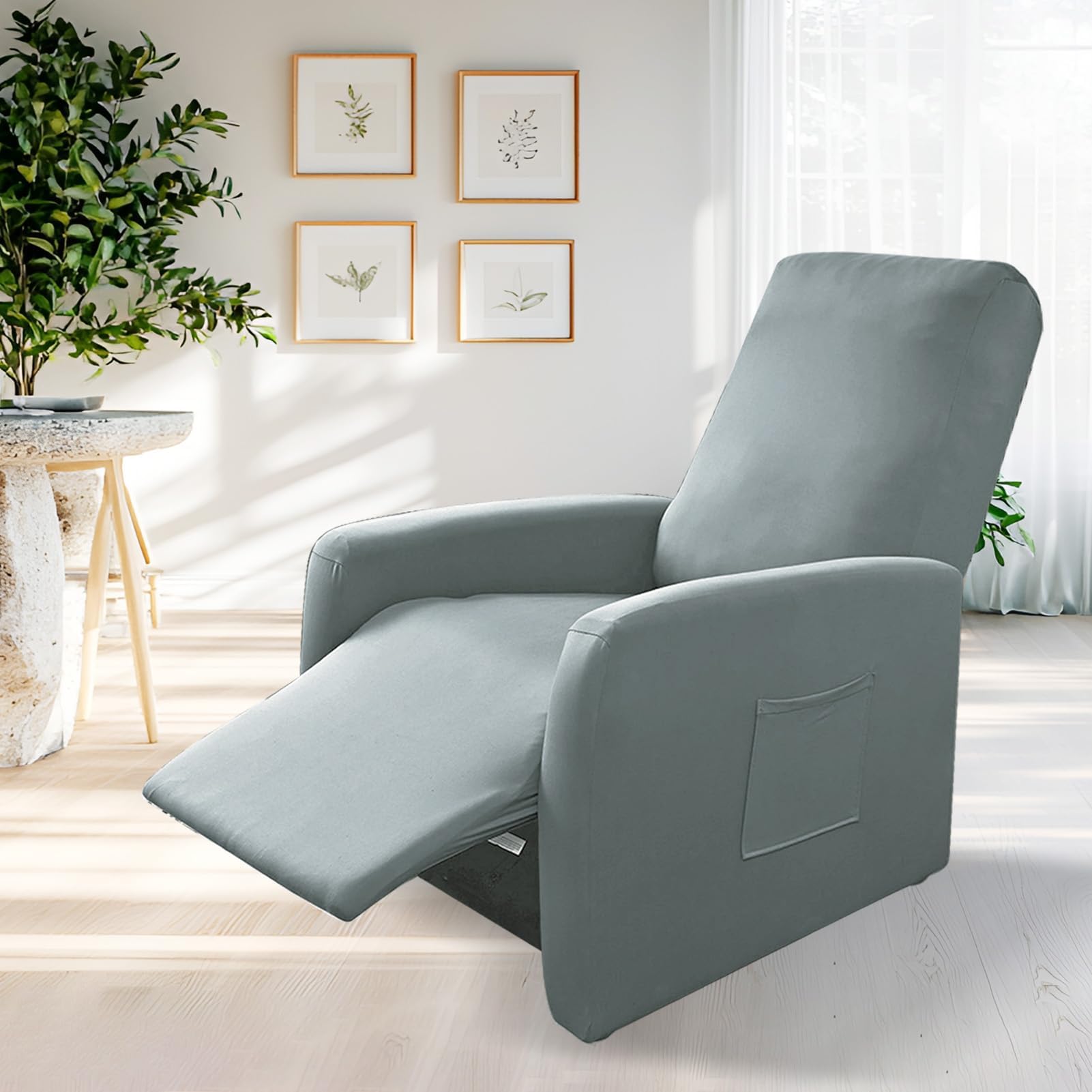 Bocguy Copripoltrona Relax Reclinabile, Copripoltrona 1 Post Poltrone Relax Elettriche, Copridivano Impermeabile. Rivestimento Elasticizzato con Tasche, Rivestimento per Poltrona (Light Gray)