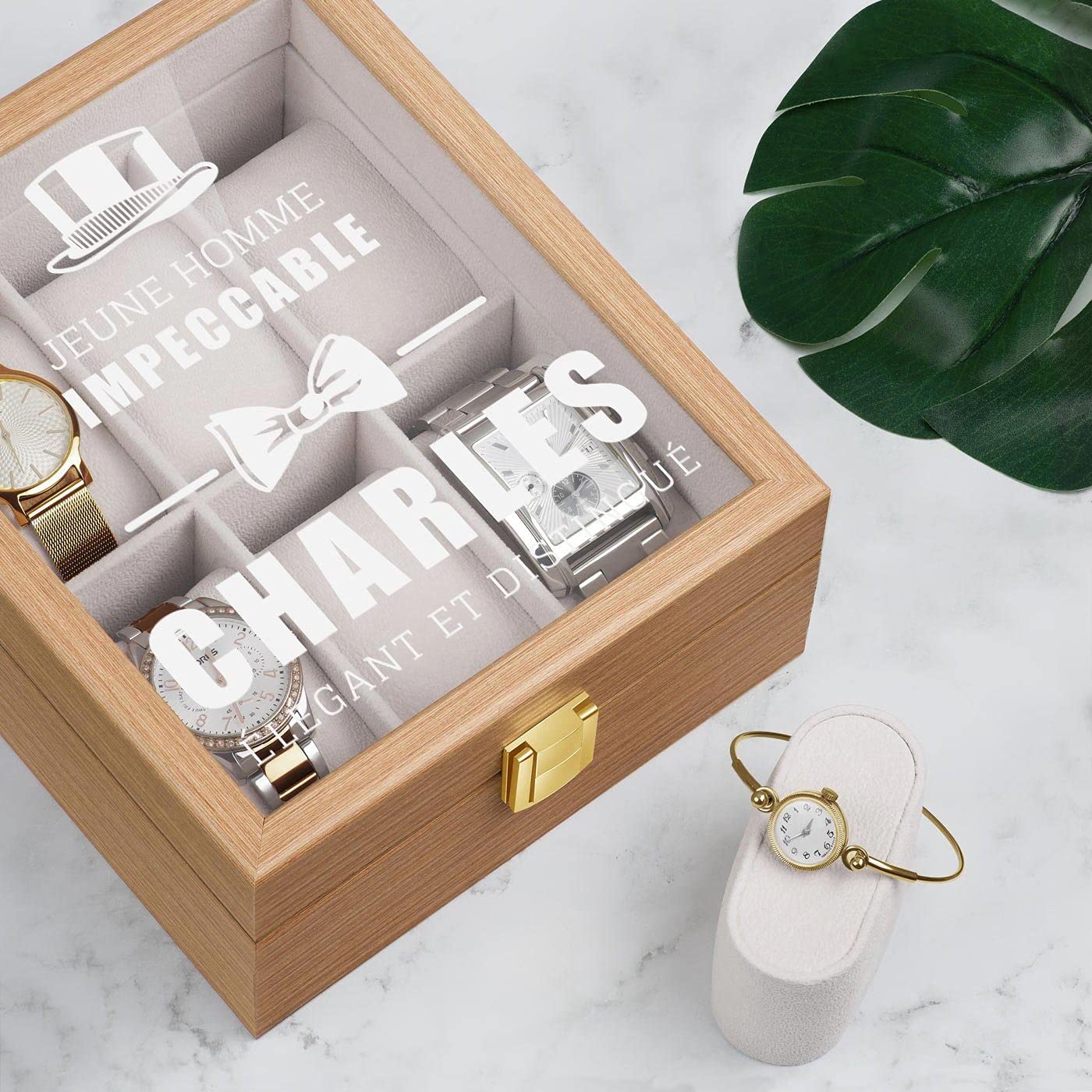 Boîte à Montres En Bois Gravée - Rangement Pour 12 Montres - Cadeau Homme, Mari, Anniversaire, Noël