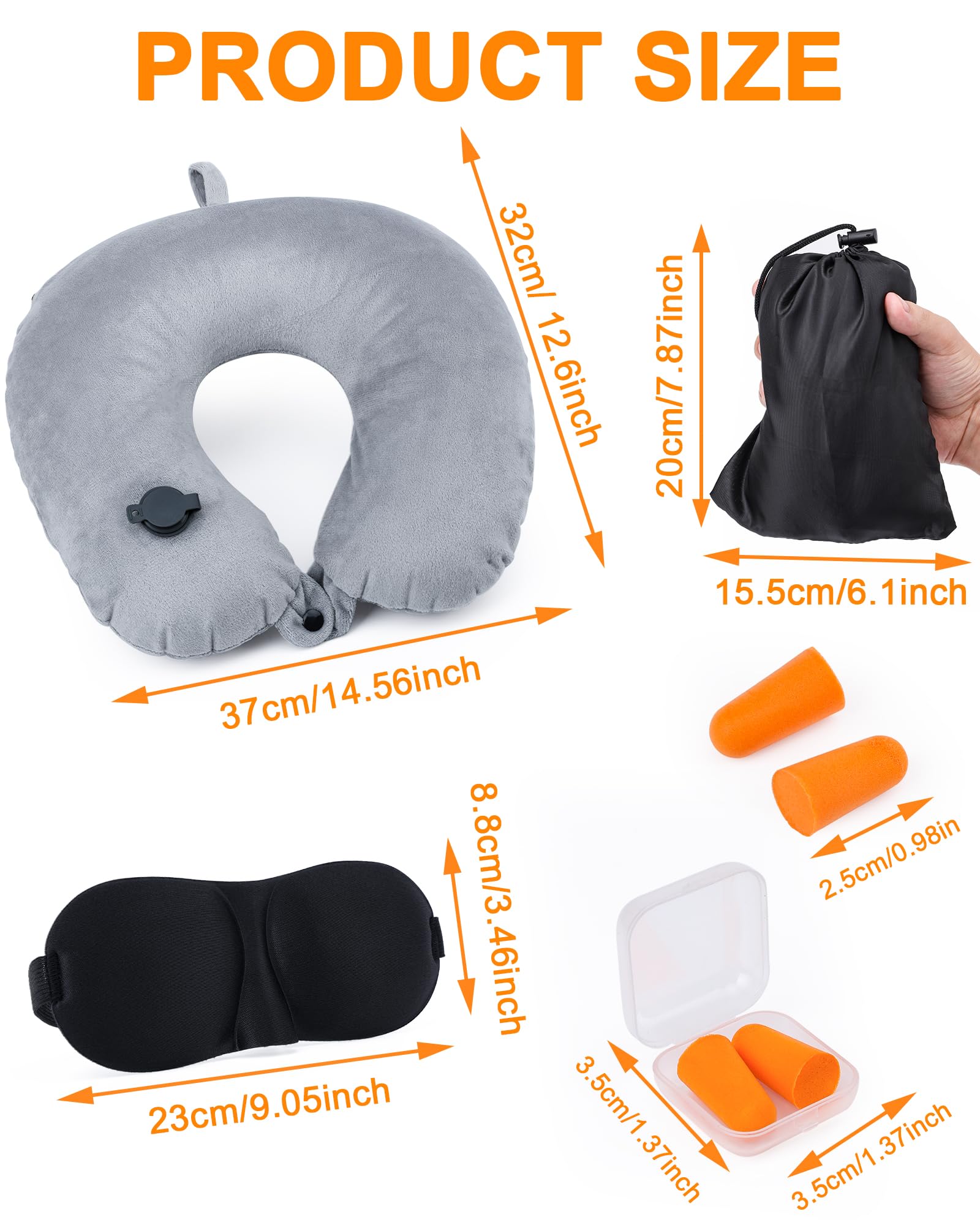 Poduszka Podróżna pod Kark, z Opaską na Oczy i 2 Parami Zatyczek Uszu | Ergonomiczna i Lekka Poduszka Dmuchana do Samolotu, Poduszka do Samolotu, Pociągu i Biura, Przydatne Akcesoria Podróżne