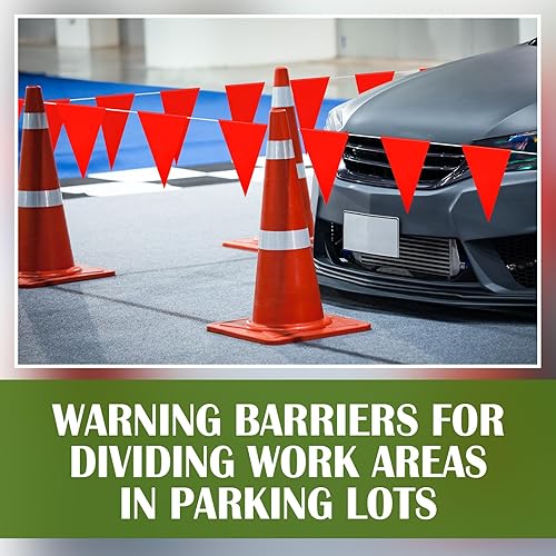 Vista 19 de Peryiter Banderines de bandera de 105 pies de perímetro de marcado de construcción, señales de advertencia industriales, advertencia de áreas