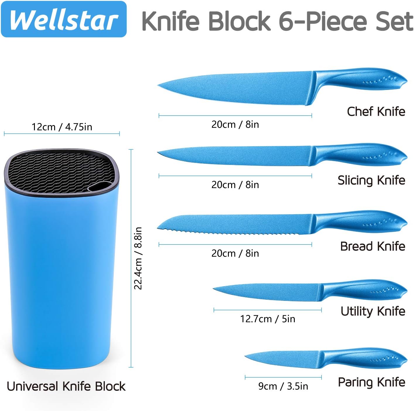WELLSTAR WELLSTAR 6 Piece Stainless Steel Knife Block Set