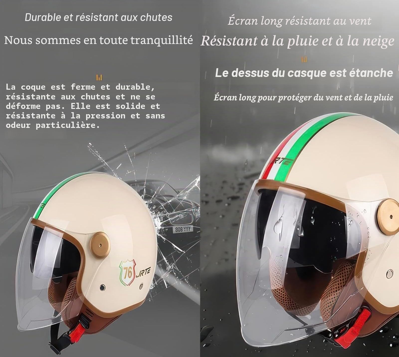 Casque Ouvert Motard Approuvé Dot/ECE, Casque De Moto Vespa Jet, Noir, Taille M/L