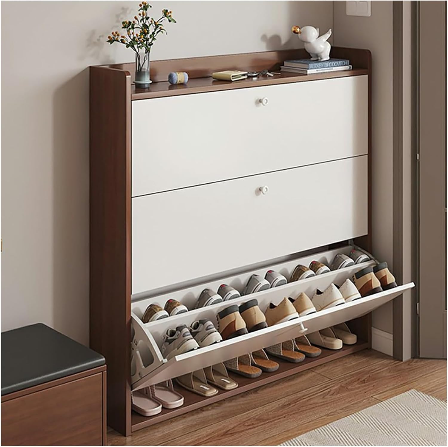 Shoe Storage Cabinet Cabinets Hallway Slim Cupboard Cupboards Hallways Slimline，Ultra-Thin Shoe Rack Storage Cabinet, Independent Dump Shoe, Entryway Shoe Storage for Slippers, Stylish Livin