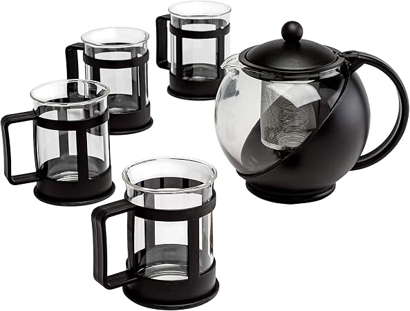 Primula Half Moon Teapot Set with 4 Tea Cups, Removable