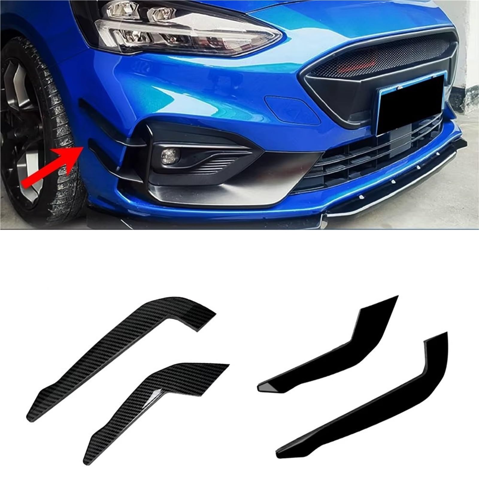 Labbro Paraurti Anteriore Per Ford Per Focus St/ST-line MK4 2018 2019 2020 2021 Paraurti Anteriore Canard Splitter Spoiler Air Knife Cover Trim(Glossy Black)