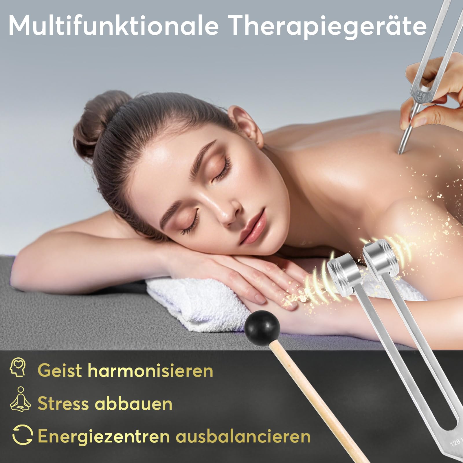 Stimmgabel Set für Heilung (128Hz, 256Hz, 512Hz), Stimmgabel Therapie/Frequency Heilung Pitchgabel/Klangtherapie/Yoga und Meditation und Entspannung Instrumente (Silber), Stress Relief Geschenk