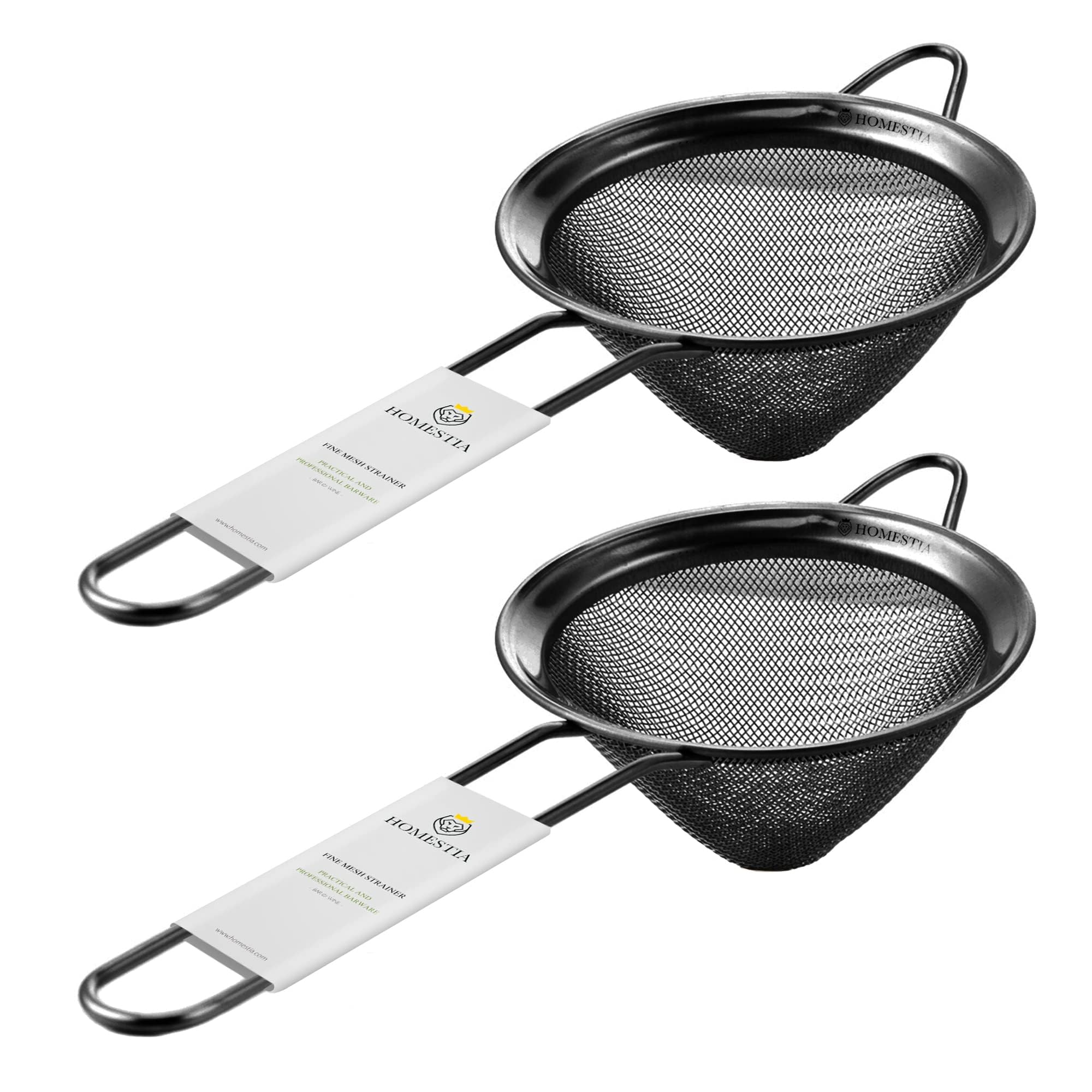 Homestia 2 Pcs Stainless Steel Fine Mesh Strainer, Cocktail Strainer, Black
