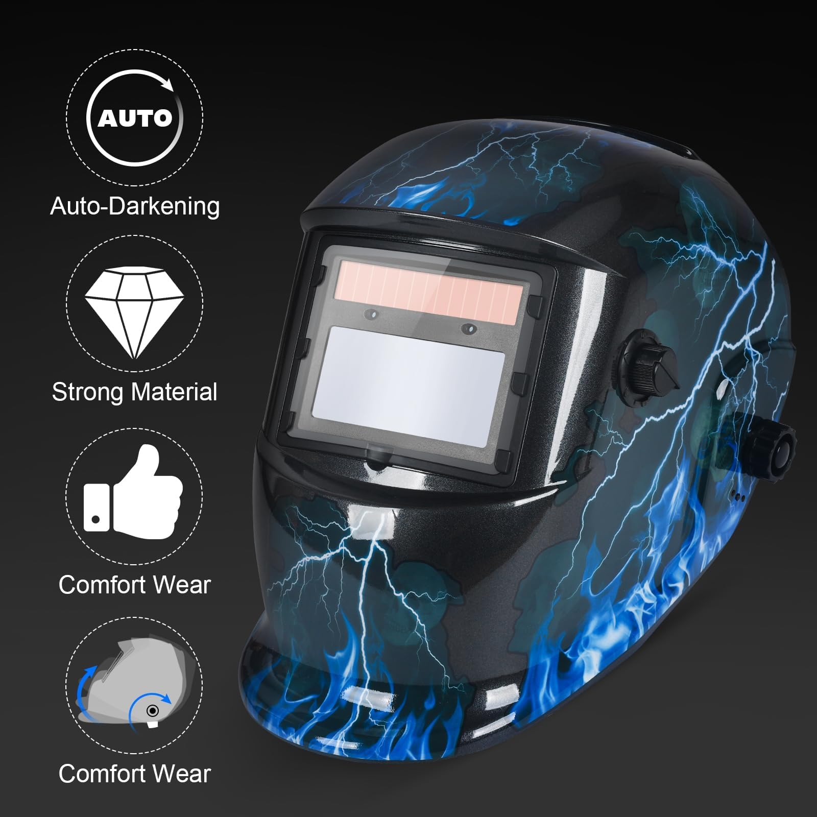 Casco de soldadura, ultraligero, solar, totalmente automático, oscurecimiento, gran campo de visión, máscara de soldadura, protección profesional para TIG MIG ARC (flash)