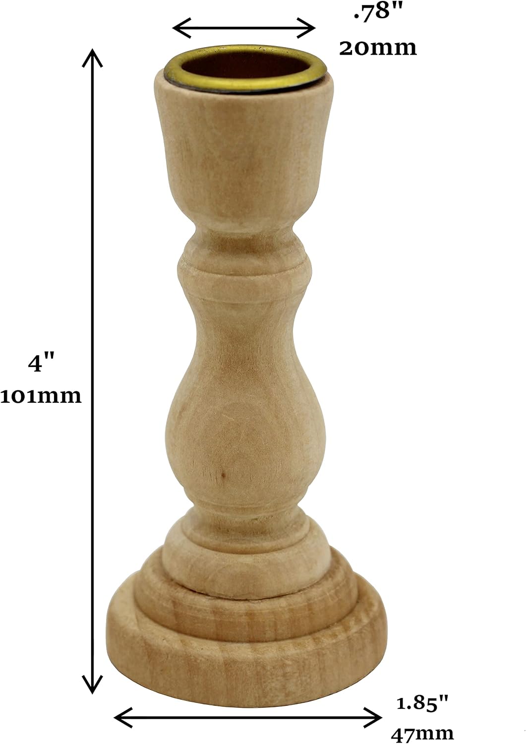 Creative Hobbies 4 Inch Tall Unfinished Wooden Candlesticks with Metal Candle Holder Cup Center - Wholesale Pack of 6