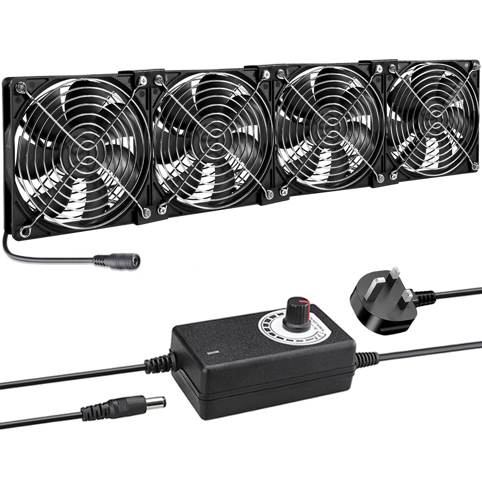 Joycabin 4 x 120mm Computer Fan, Computer Cooling Fan with AC Plug 220V PC Fan DC 4V 5V 12V Adjustable Speed Brushless Cooling Fans for PC, Computer, Server Cabinet, TV Box, AV Cabinet, Router