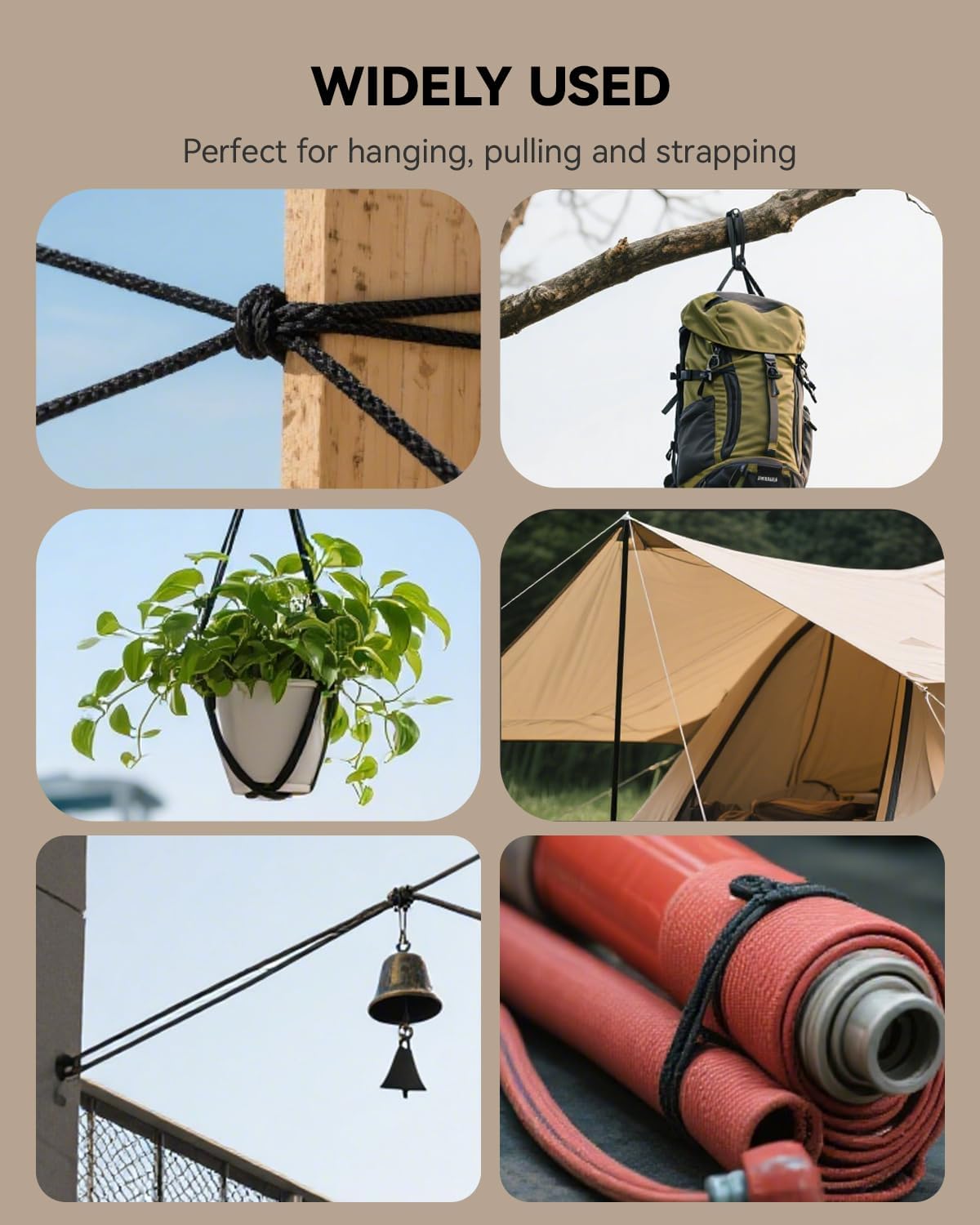 4Pack Retractable Ratchet Tie Down Straps, 13 Ft 1/8” Adjustable Rope Roller, Heavy Duty Ratcheting Pulley System with 2 Carabiner Hook, for Xmars Decor, Hanging Plants, Grow Lights - Image 7