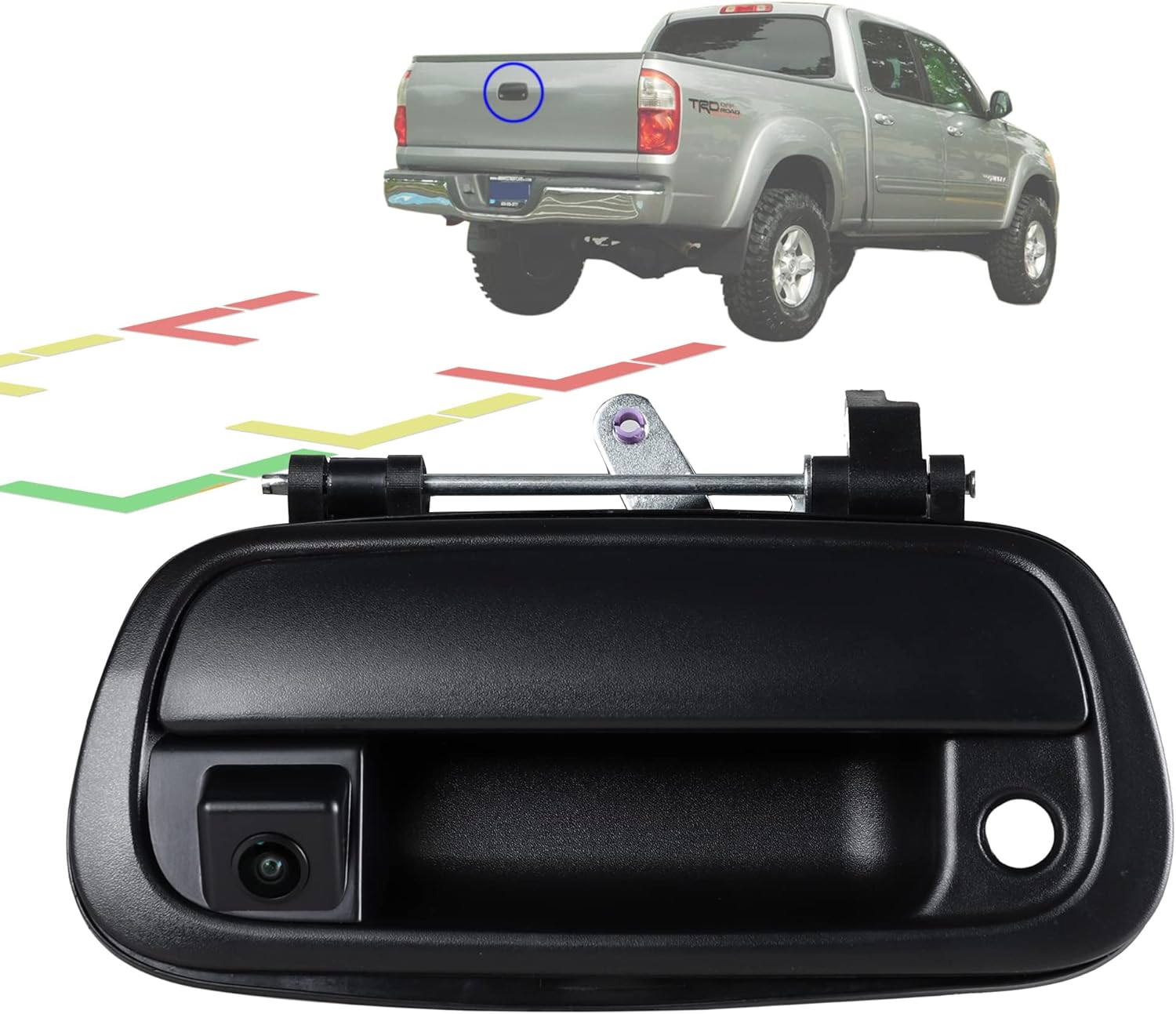 Anina Tailgate Handle Backup Camera for 2000-2006 Toyota Tundra Rear View Reverse Parking Assist Camera with Optional Guideline Tundra Factory Tailgate Handle Replacement W/26ft RCA Extension Cable