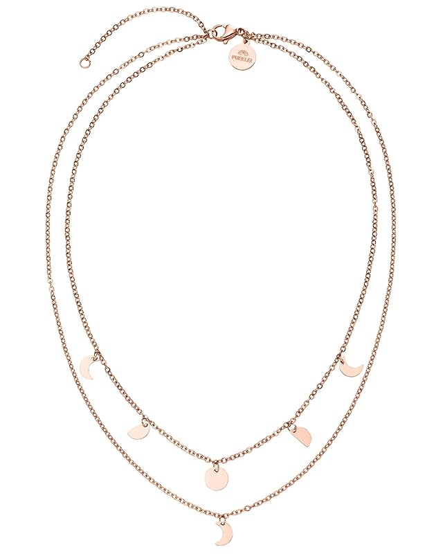 Purelei Luna Kette Damen – Halskette Damen aus langlebigem Edelstahl – Wasserfeste Kette mit Anhänger – 40-45 cm Länge verstellbar – Halskette für deinen individuellen Look Roségold