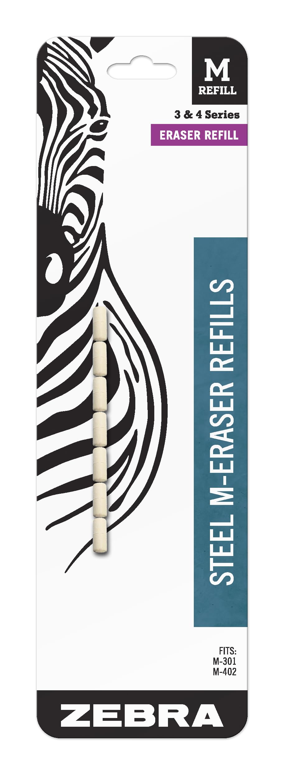 Zebra Steel M Mechanical Technical Pencil Eraser Refills 7-Count