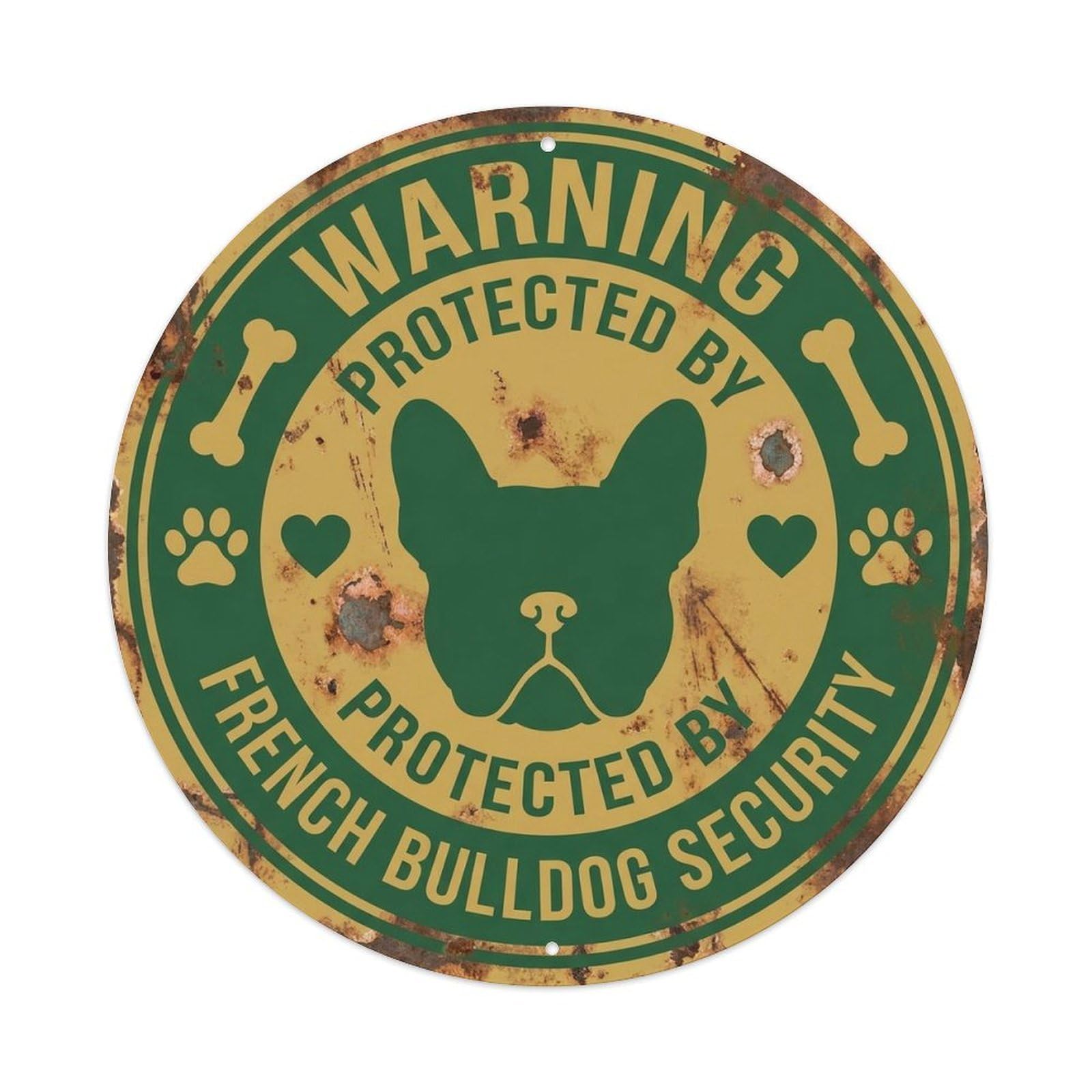 French Bulldog Security Warning Vintage Navy Metal Tin Sign