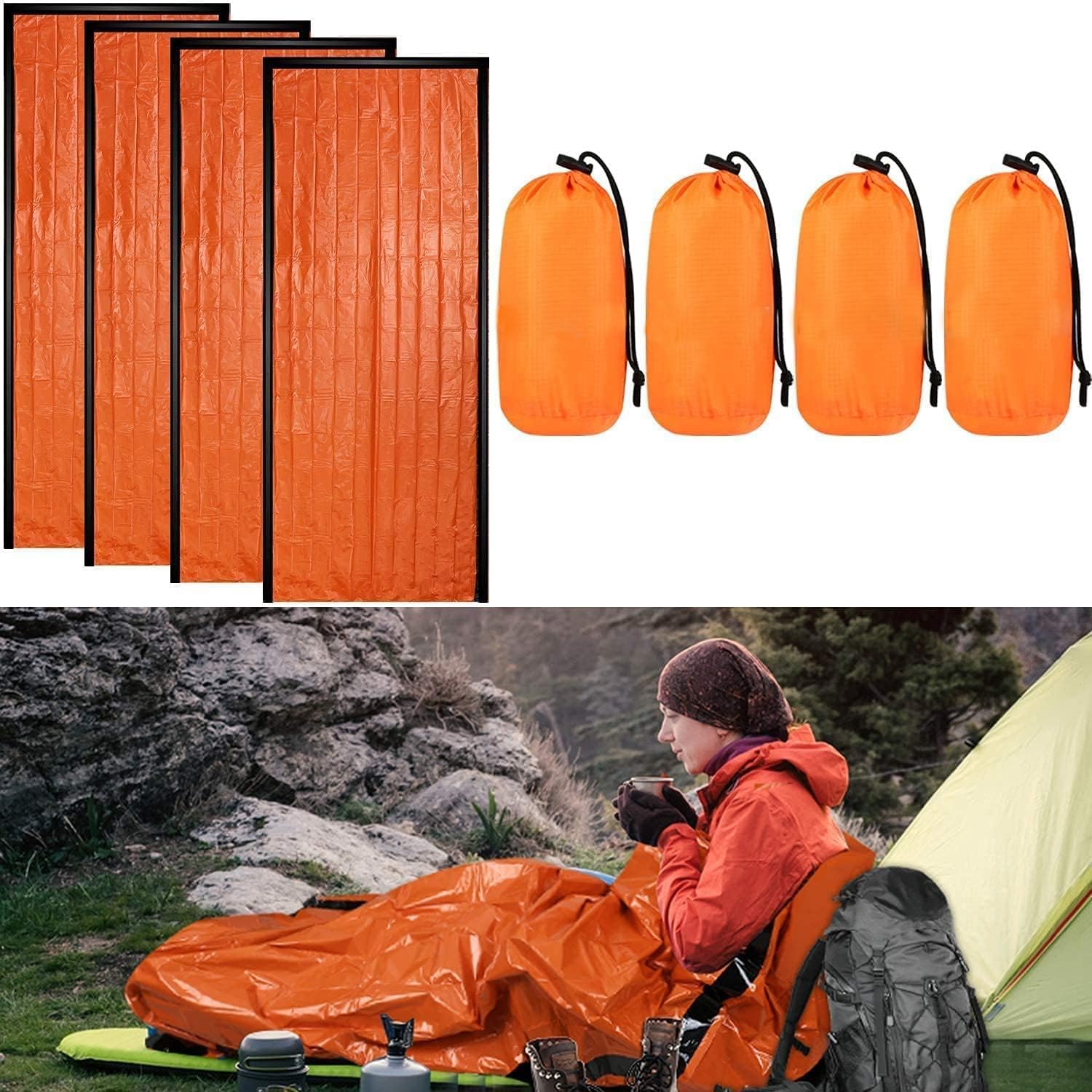 DIBBATU 2/4/6/8 Pack Emergency Sleeping Bag, Survival Gear Bivy Sack Blanket, Waterproof Lightweight, Portable Nylon Sack for Camping Hiking Outdoor Adventure Activities DIBBATU 2/4/6/8 Pack Emergency Sleeping Bag, Survival Gear Bivy Sack Blanket, Waterproof Lightweight, Portable Nylon Sack for Camping Hiking Outdoor Adventure Activities