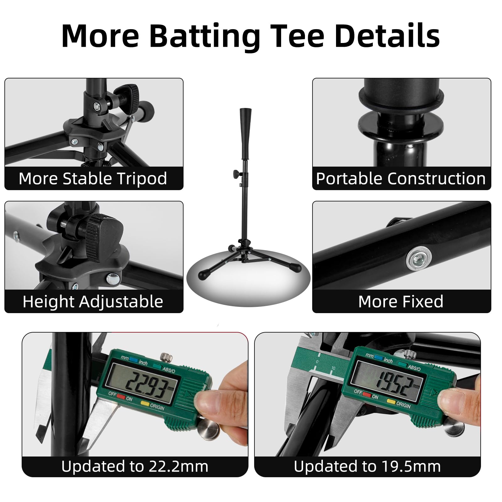 Kids Baseball Tee, 20.87 to 31.29 Inches Batting Tees for Baseball with Carry Bag, Portable Stable Baseball Tees for hitting, Tripod Tanner Tee for Baseball Practice Stand Aged 3-8 Years (Black)