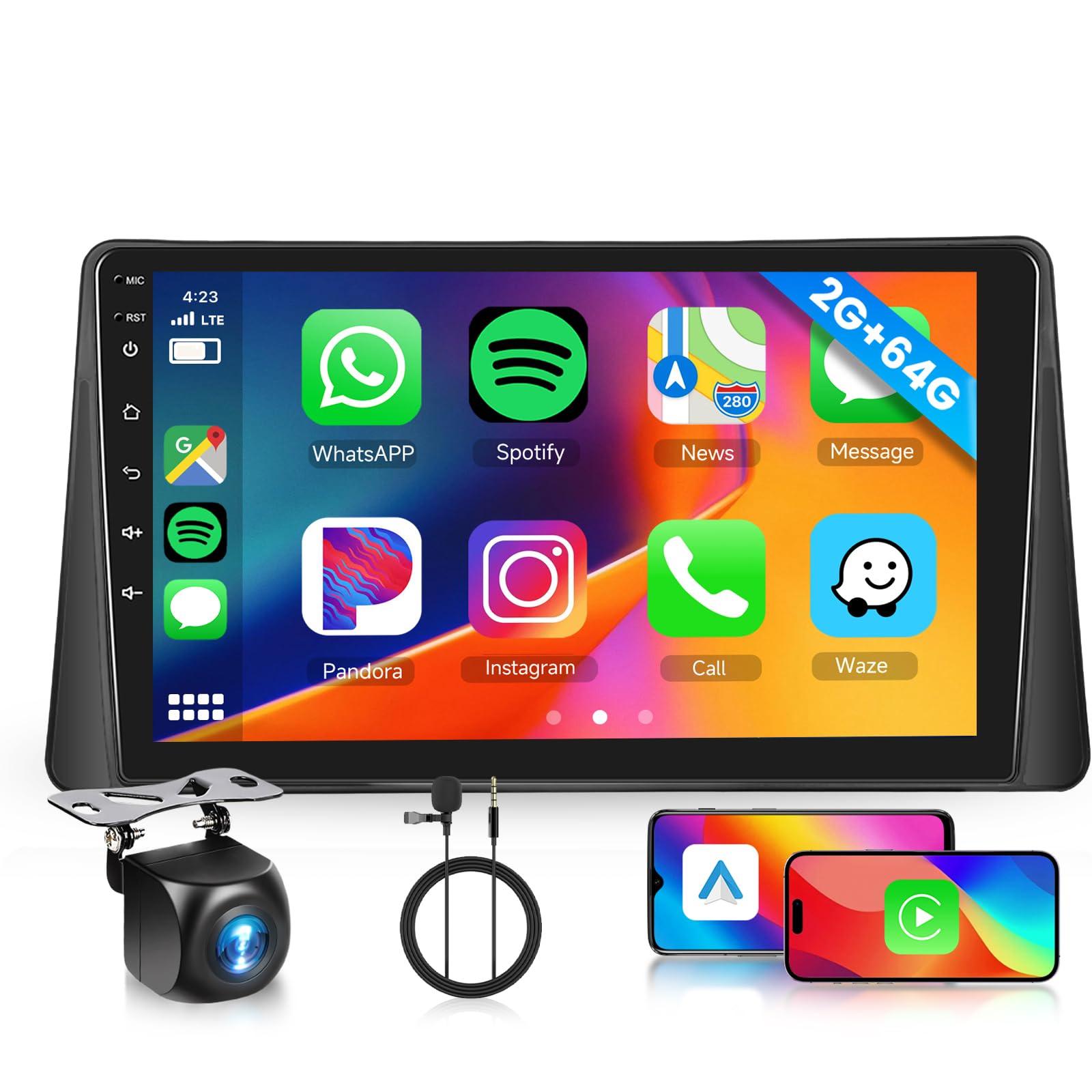 Hodozzy 2G 64G Radio para Renault Megane 2 2002-2009 con Carplay Inalámbrico Android Auto, Android Radio Coche 9 Pulgadas Pantalla Táctil GPS Bluetooth WiFi FM RDS, Control del Volante Cámara