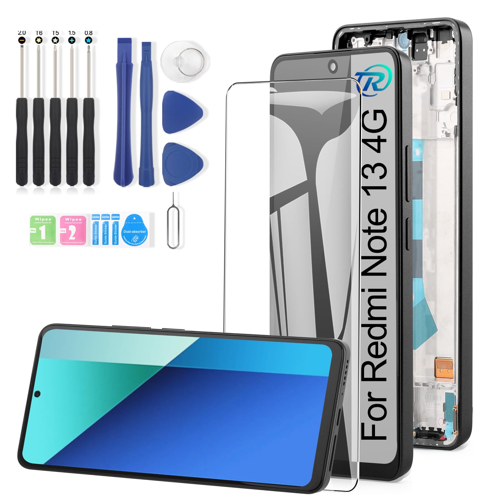 RongZy Pantalla para Xiaomi Redmi Note 13 4G 23124RA7EO LCD Reemplazo de Pantalla LCD para Xiaomi Redmi Note 13 4G LCD Digitizer Pantalla táctil Montaje Reemplazo con Herramientas (Negro con Marco)
