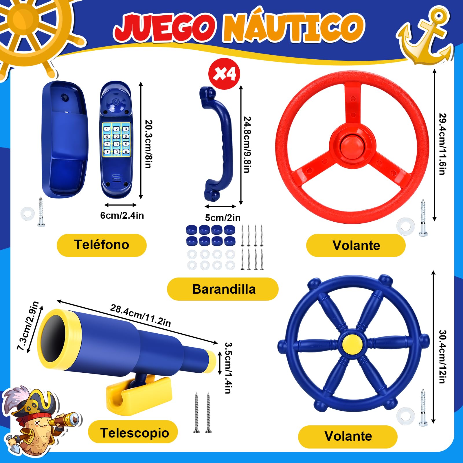 Aragallant Juego de Torre de Juego para Volante, Agarres de Marco de Escalada para Niños, Prismáticos, Juguetes Telefónicos, Volantes para Niños (Azul)