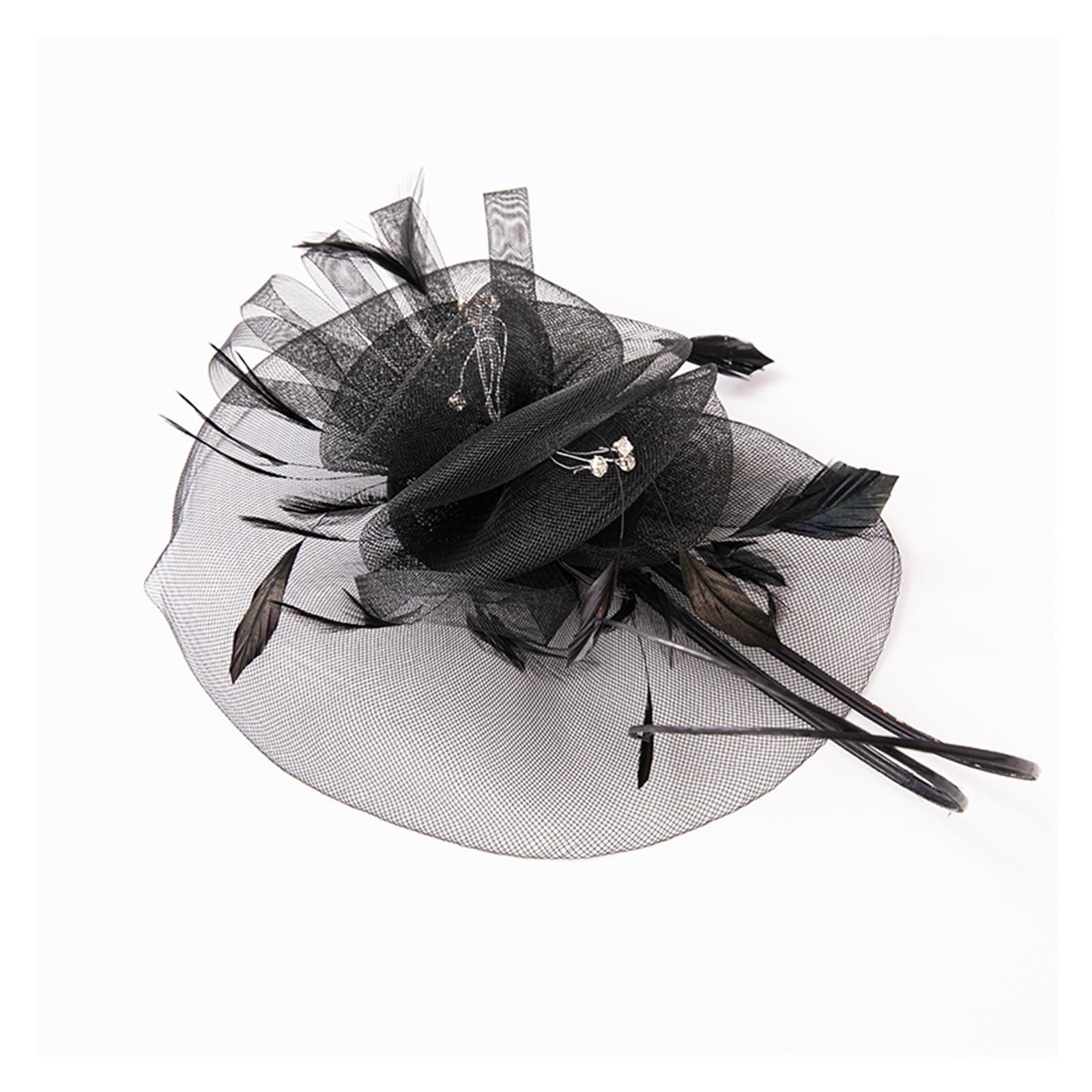 Coiffure de mariée en gaze fascinator plume bibi cheveux