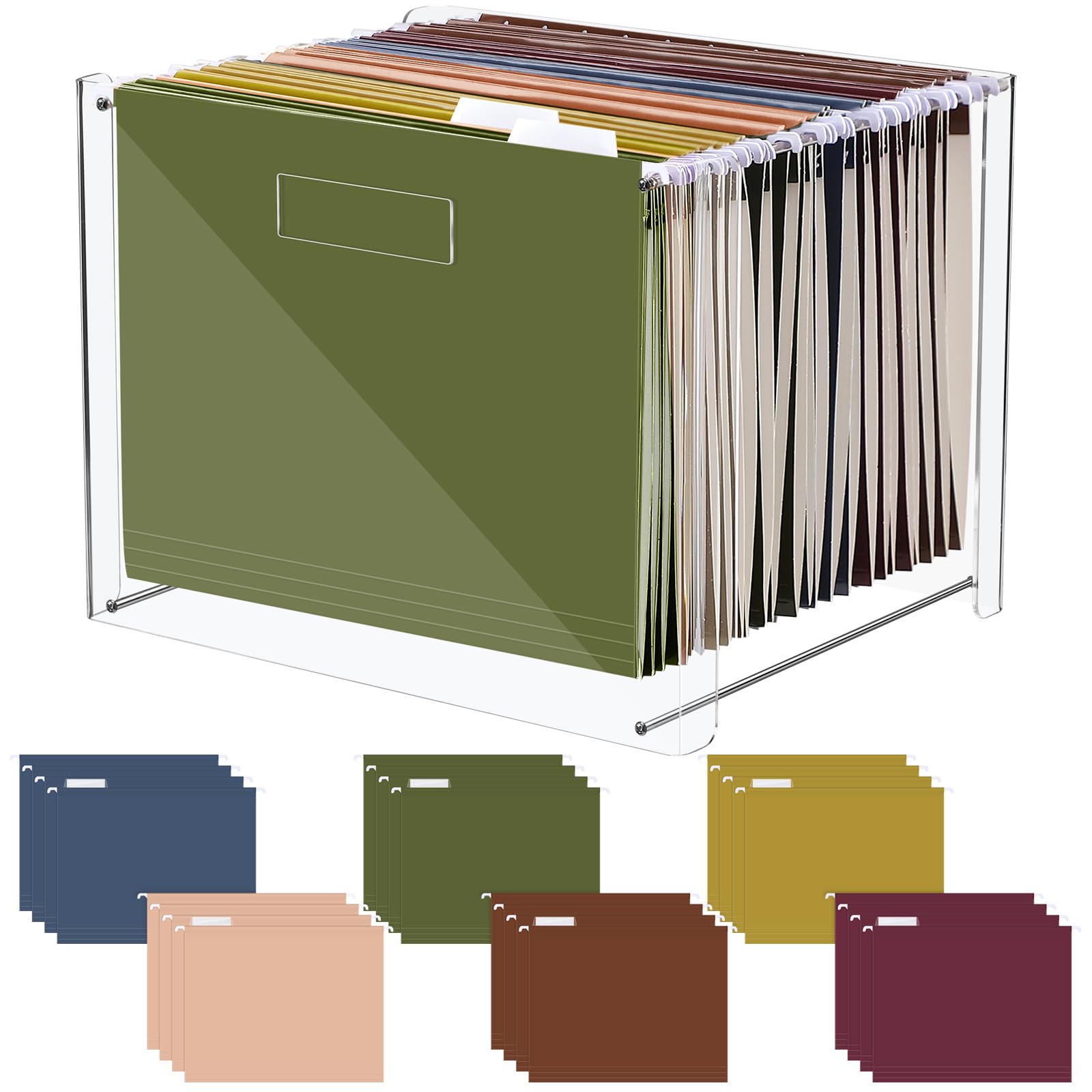 Dispowreath 24 Hanging File Folder with Acrylic Organizer for Letter/a4 Size Desktop Clear File Storage Box with Handles for Home Work Office Use(
